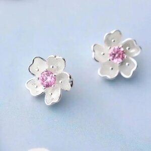 925 Sterling Silver Cherry Blossom Stud Earrings